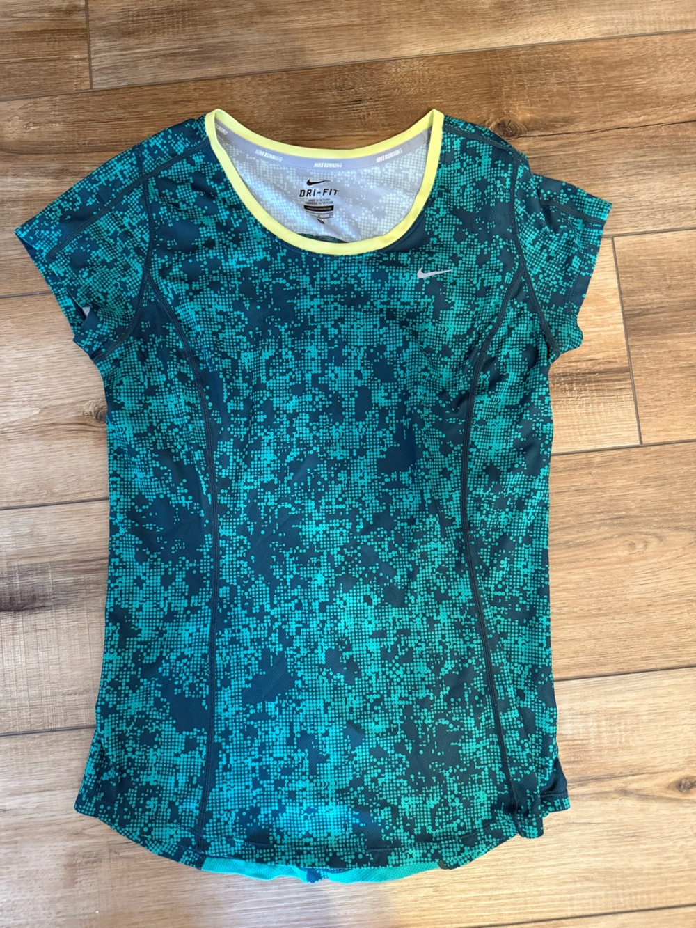 Nike Teal and Yellow Dri-FIT Pixel-Print Training Tee